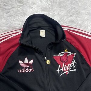 VTG Adidas Miami Heat Track Jacket Men's XL Embroidered Trefoil Logos Black Y2K